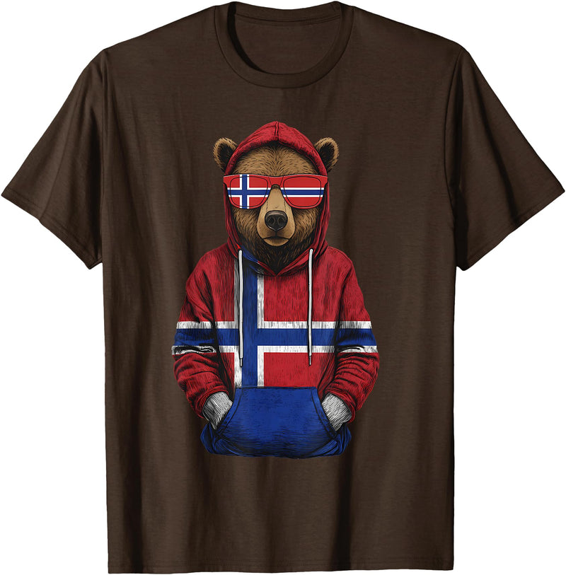 Cool Norwegian Roots Norway Norway Roots Bear Norge Norwegian Flag T-Shirt - Brown