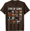 COW Designs By ShirtZilla Types of Cows Shirt Farmer Tee Shirt Costume Cow T-Shirt - Brown