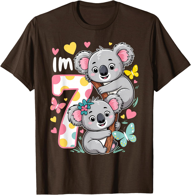 Koala Bear Lover Gift Co. Koala Bear 7th Birthday Girl 7 Year Old Birthday Cute Koalas T-Shirt - Brown