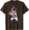 Pig Animal Baseball Lovers Graphic Funny Pig Playing Baseball Artwork Vintage Animal Baseballer T-Shirt - Brown