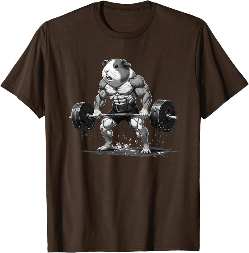Strong Guinea Pig Lifting Fitness Workout Cool Muscular Guinea Pig Bodybuilder Fitness Power Gym T-Shirt - Brown
