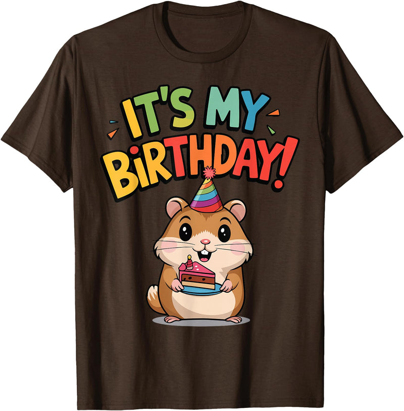 It's My Birthday Cute Hamster for Kid's Party Celebration T-Shirt - Brown