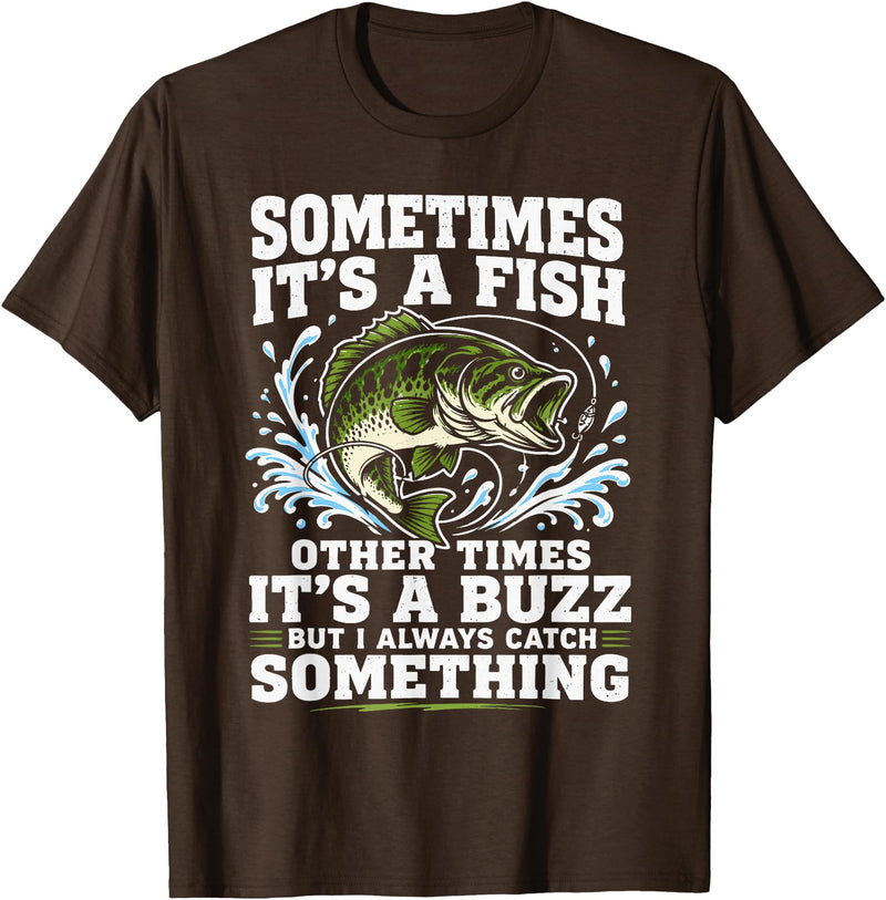 Fishing Graphic Tees Funny Bass Fishing Catch Quote T-Shirt - Brown