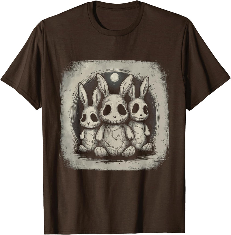Creepy Bunny Rabbits Easter Horror Goth Grunge Alt Aesthetic T-Shirt in Brown