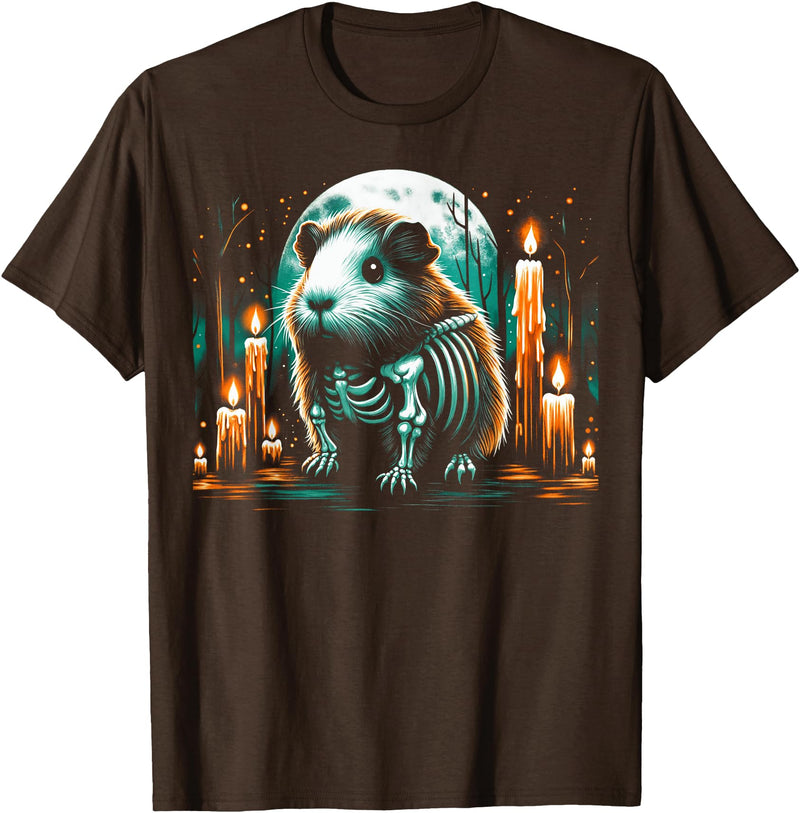 The Skeleton Animals Halloween Art Cool Guinea Pig Skeleton Halloween Christmas Birthday T-Shirt - Brown