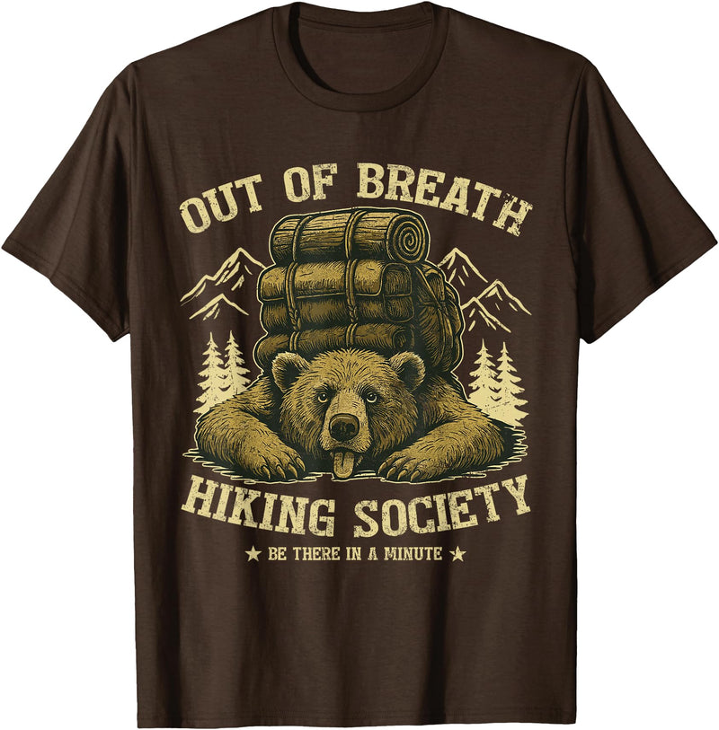 Bear Camp Trekkers Funny Hiking Bear Out of Breath Joke T-Shirt - Brown