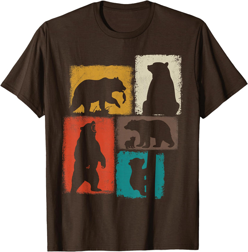Bear Asymmetrical Collage Design Bear Vintage Collage Outdoorsman Wildlife Lover T-Shirt - Brown