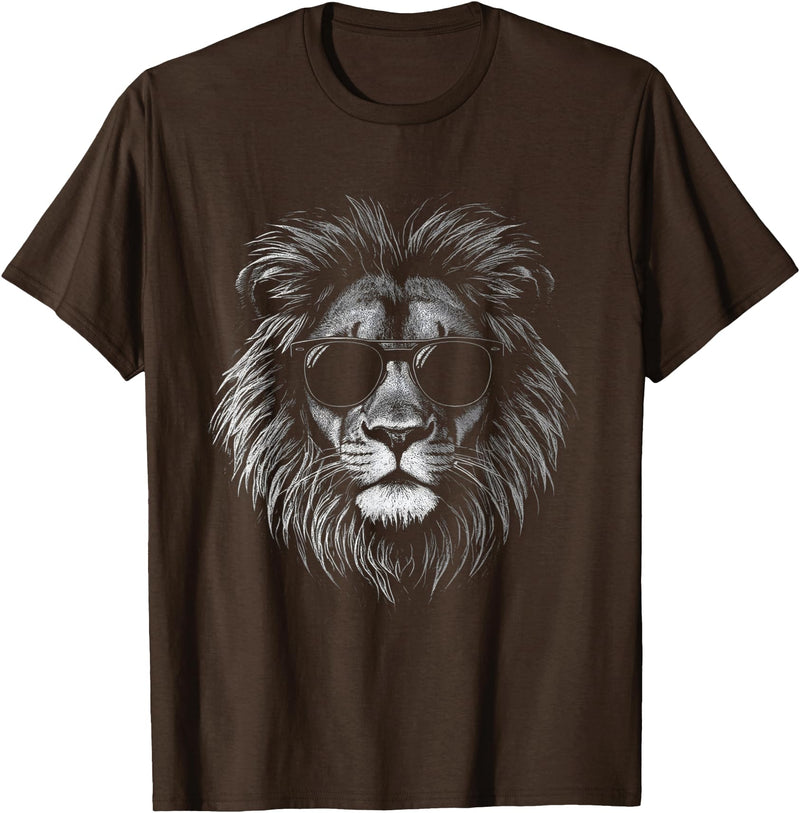 Cute Lion graphic for boys kids men women Lion with Sunglasses Lion Graphic Men Women Kids Boys Girls T-Shirt - Brown