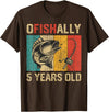 Vintage Fishing Fisherman Birthday Gifts Ofishally 5 Years Old Funny Fishing Birthday Fisherman T-Shirt - Brown
