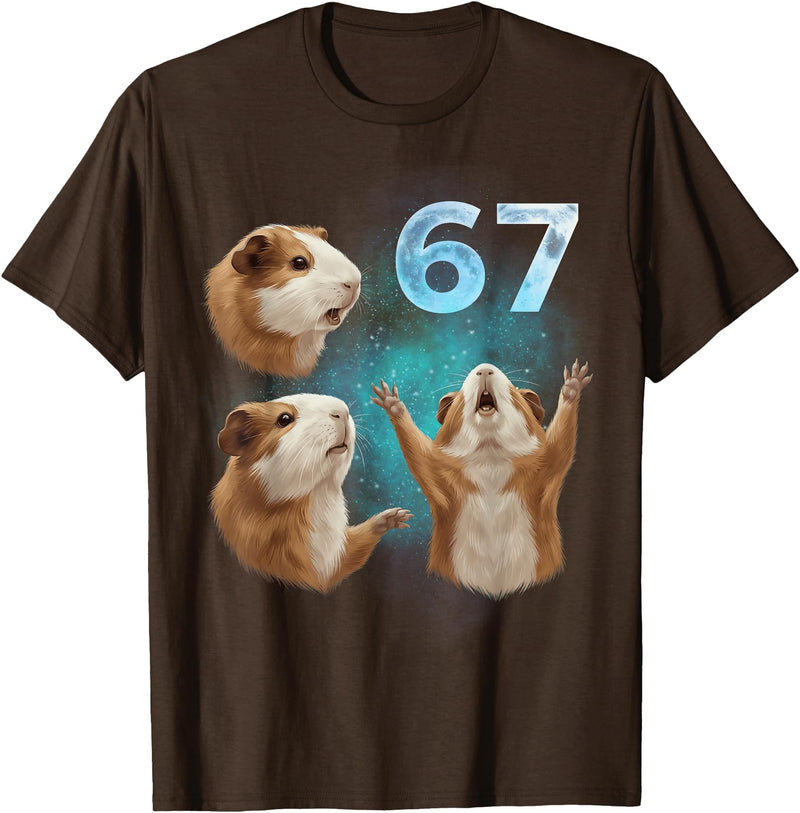 Guinea Pig 67 Meme Trending Vibe 67 Meme Guinea Pig Howling at The Moon Six Seven T-Shirt - Brown