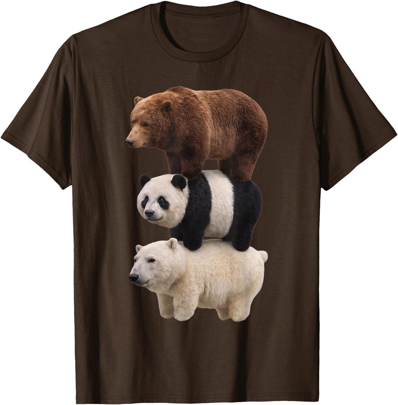 Funny Stacked Bear Panda Polar Bear Animal We Bears Realistic Stacked Bares Meme Animal T-Shirt - Brown