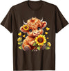 Cute Highland Cow Sunflowers For Girls Cute Highland Cow Sunflowers Girls Women Animal Lovers T-Shirt - Brown