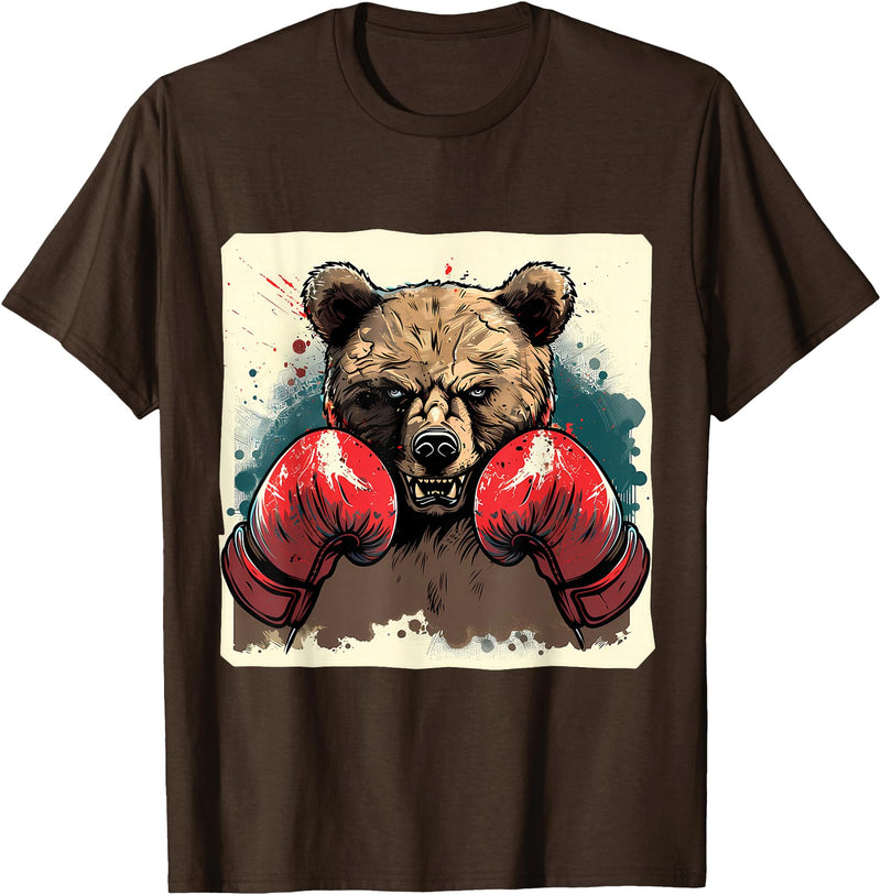 Funny Boxing Animals Boxer Bear With Boxing Gloves Kickboxing Funny Boxing T-Shirt - Brown