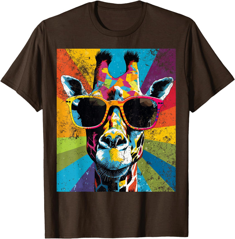 Giraffe Vintage Sunglasses Funny African By Tarin Giraffe Vintage Sunglasses Funny African Animal Lover T-Shirt - Brown