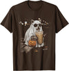 Funny Halloween Raccoon with Pumpkin and Coffee Raccoon with Pumpkin and Coffee Vintage 90s Halloween T-Shirt - Brown
