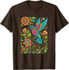 FolkFlight Design Co Bird Hummingbird Floral Folk-Art Colorful T-Shirt - Brown