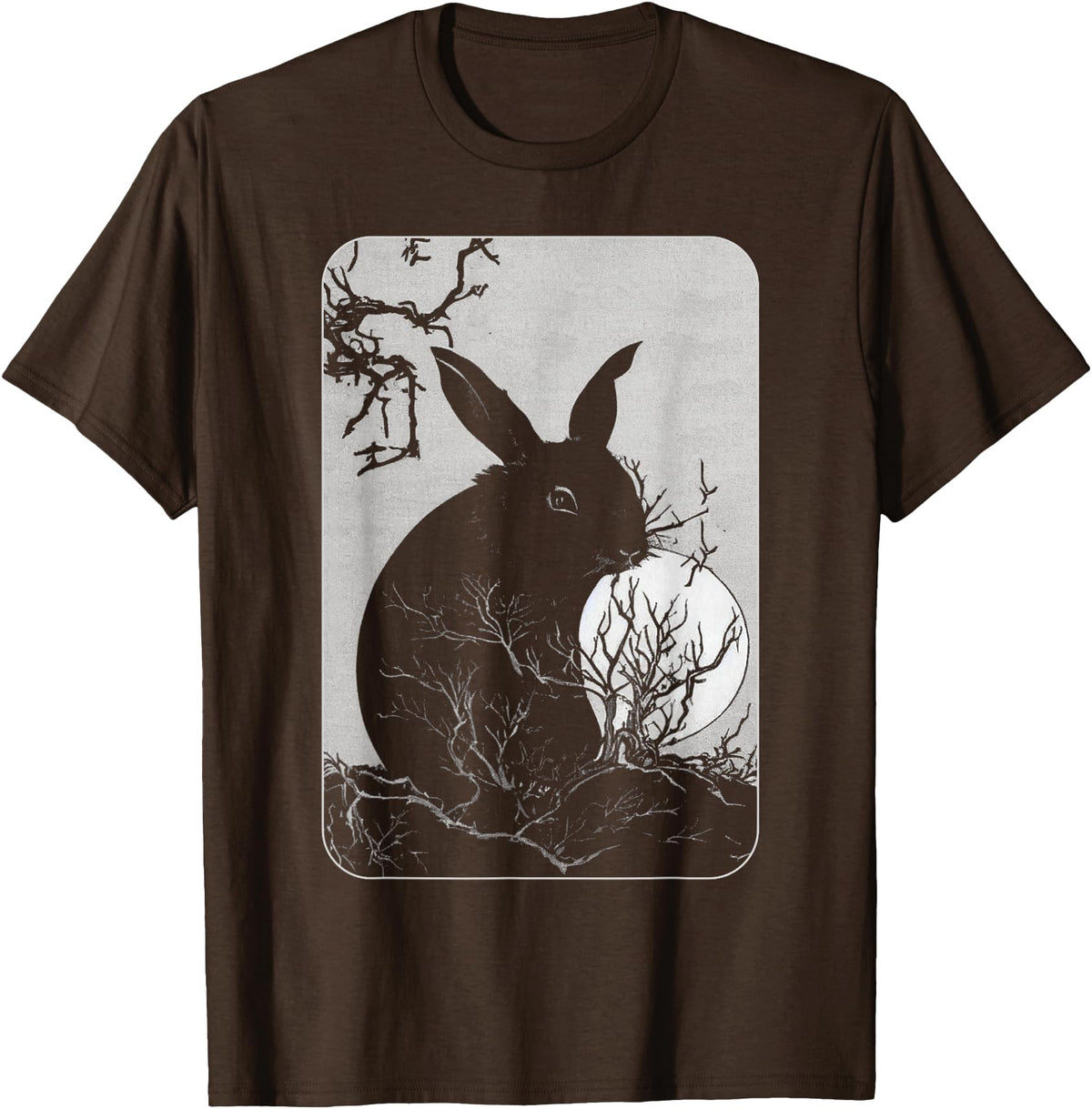 Rabbit Lover, Rabbit and Moon Small T-Shirt in Brown