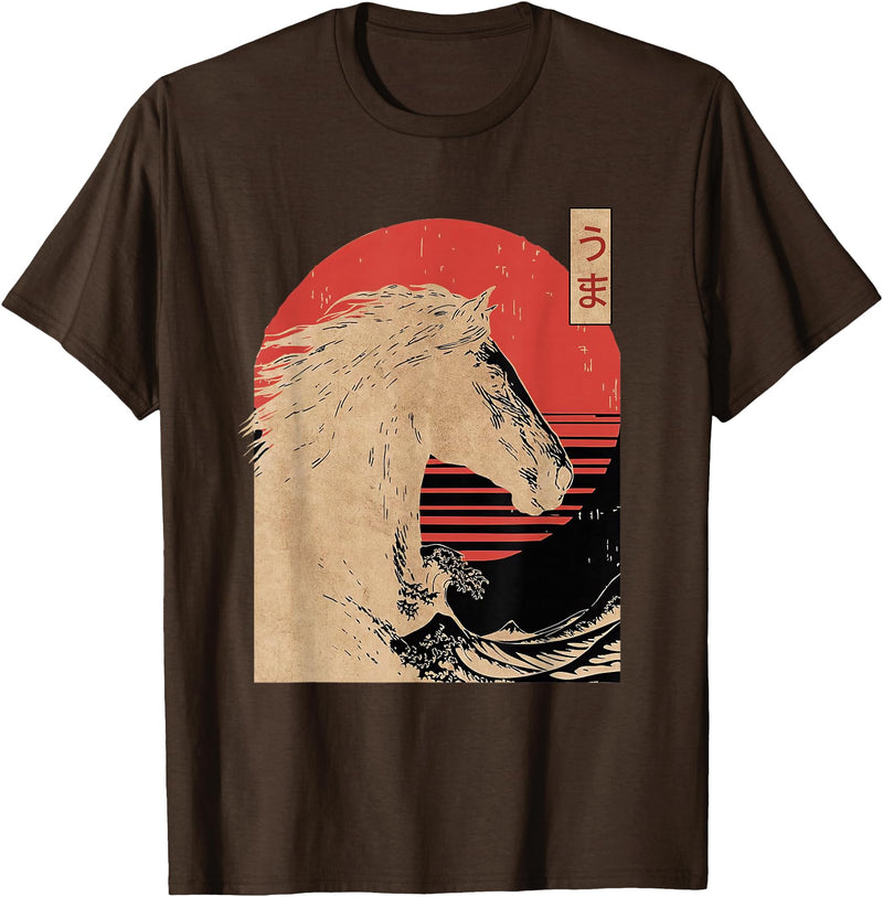 Asian Lunar New Year Horse Design Men Women Kids Amazing Chinese Year of The Horse Japanese New Year 2026 T-Shirt - Brown