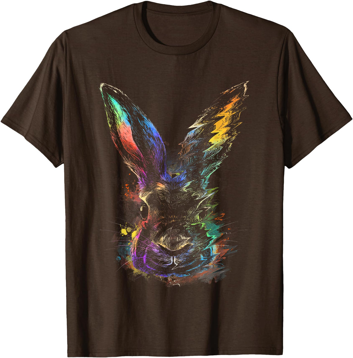 Rabbit Animal Art Colourful Artwork R T-Shirt in Brown