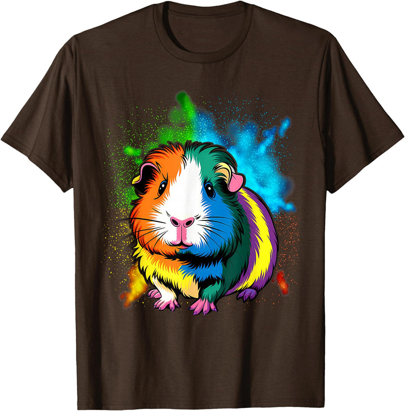 Guinea Pig Lover Gift Co. Cute Guinea Pig Rainbow Design for Guinea Pig Lovers T-Shirt - Brown