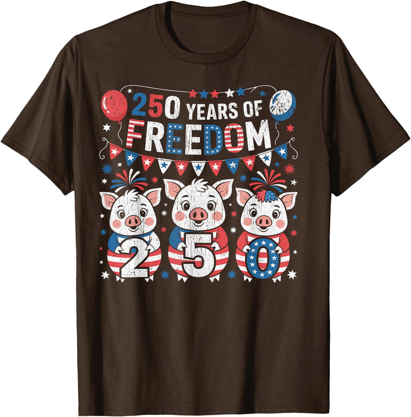 250th Patriotic 250 Years of Freedom 250th America Funny Pigs Patriotic 250 Years of Freedom T-Shirt - Brown