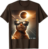 eclipse solar shirt 2024 eclipse funny cat shirt cat taking a selfie with solar 2024 eclipse wearing Glasses T-Shirt