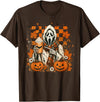 Halloween Pumpkin Ghost Autumn Leaves Graphic Cute Spooky Ghost Fall Halloween Coffee Latte Autumn Pumpkin T-Shirt - Brown