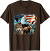 USA Animals Bald Eagles Grizzly Bear Wolf Wilderness Nature T-Shirt - Brown