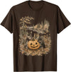 Vintage 90s Cats And Pumpkin Halloween Women Men Funny Retro 90s Kitten Black Cats and Pumpkin Halloween T-Shirt - Brown