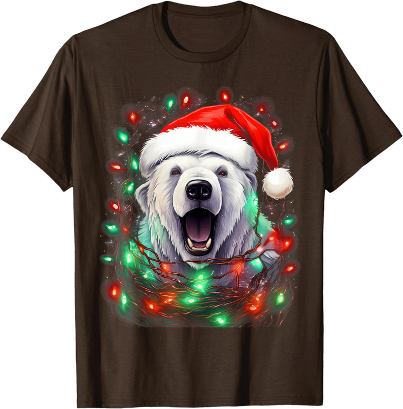 Polar Bear Christmas Costumes Xmas Polar Bear Tangled Christmas Lights T-Shirt - Brown