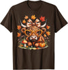 Fall Highland Cow Bow ThanksGiving Ades.shirt Fall Highland Cow Pumpkin Bow Thanksgiving Fall Girl Women T-Shirt - Brown