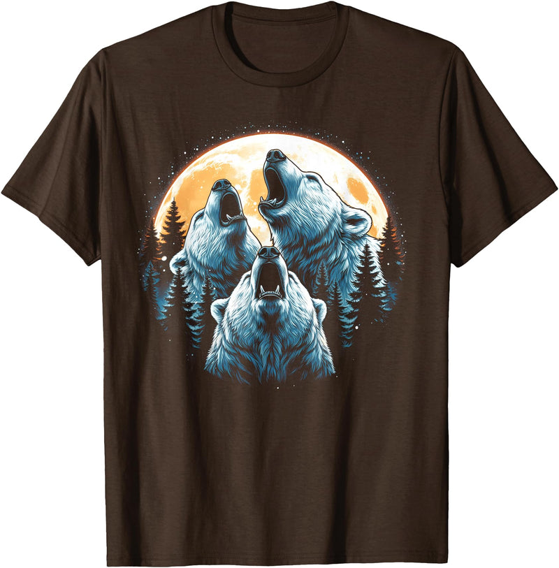 3 Polar Bears Howling Apparel 3 Polar Bears Howling At The Moon Wolf Animal T-Shirt - Brown