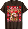 Valentine XOXO Highland Cow Fng Valentine XOXO Highland Cow Cute Coquette Bow Western T-Shirt - Brown