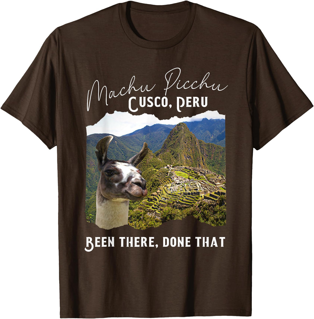 Machu Picchu Souvenir Llama Machu Picchu T-Shirt - Brown
