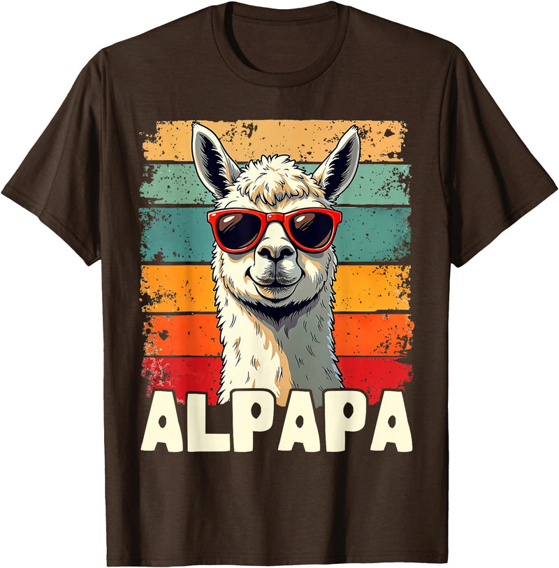 Retro Alpaca and Llama Fan tee for Dads ALPAPA Funny Dad Father's Day Alpaca and Llama Lovers T-Shirt - Brown