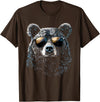 Forest Illustration Bear Art Nature Bear Wearing Sunglasses Wildlife Artwork Graphic Bear T-Shirt - Brown