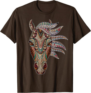 Horse Art Studios Horse Tribal Abstract Art Native American Style T-Shirt - Brown