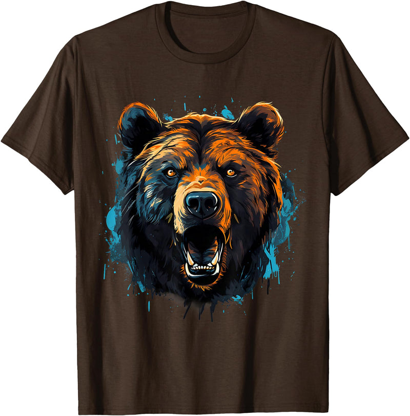 Forest Animal Art Bear Portrait Splash Forest Artwork Animal Lovers Motif T-Shirt - Brown