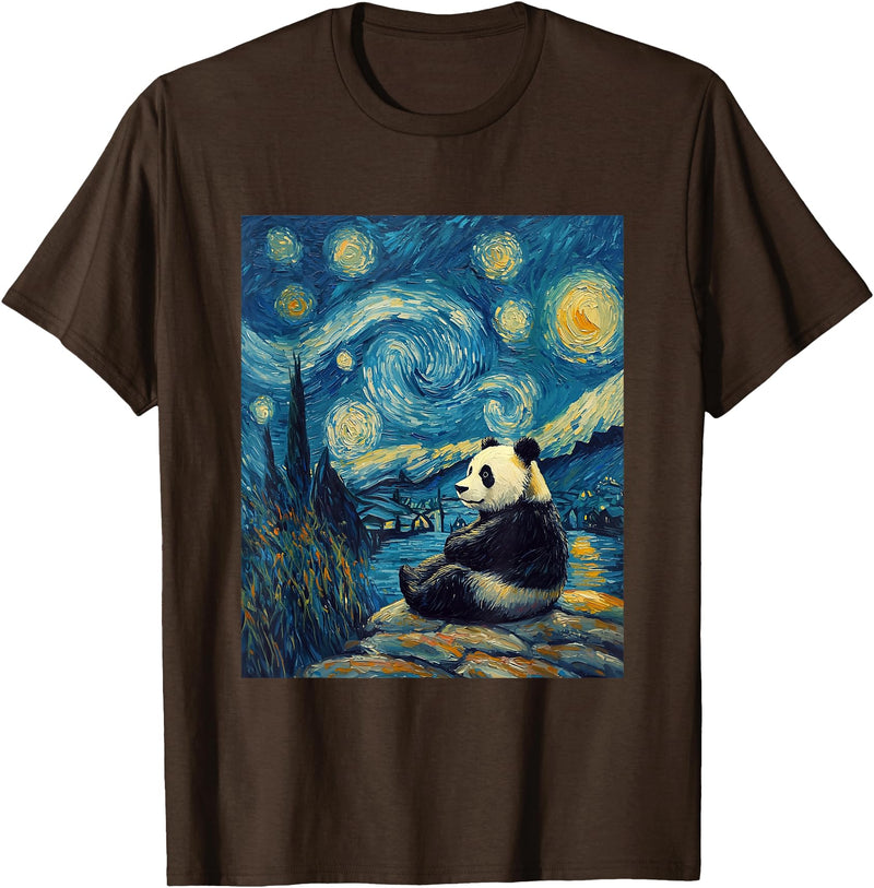 Bear Designs. Cute Panda Bear Van Gogh Style Starry Night Graphic T-Shirt - Brown