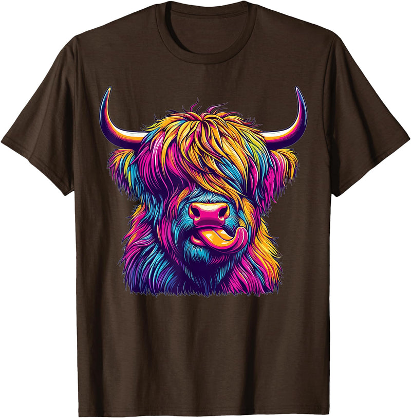 Funny Highland Cow Lover Colorful Highland Cow T-Shirt - Brown