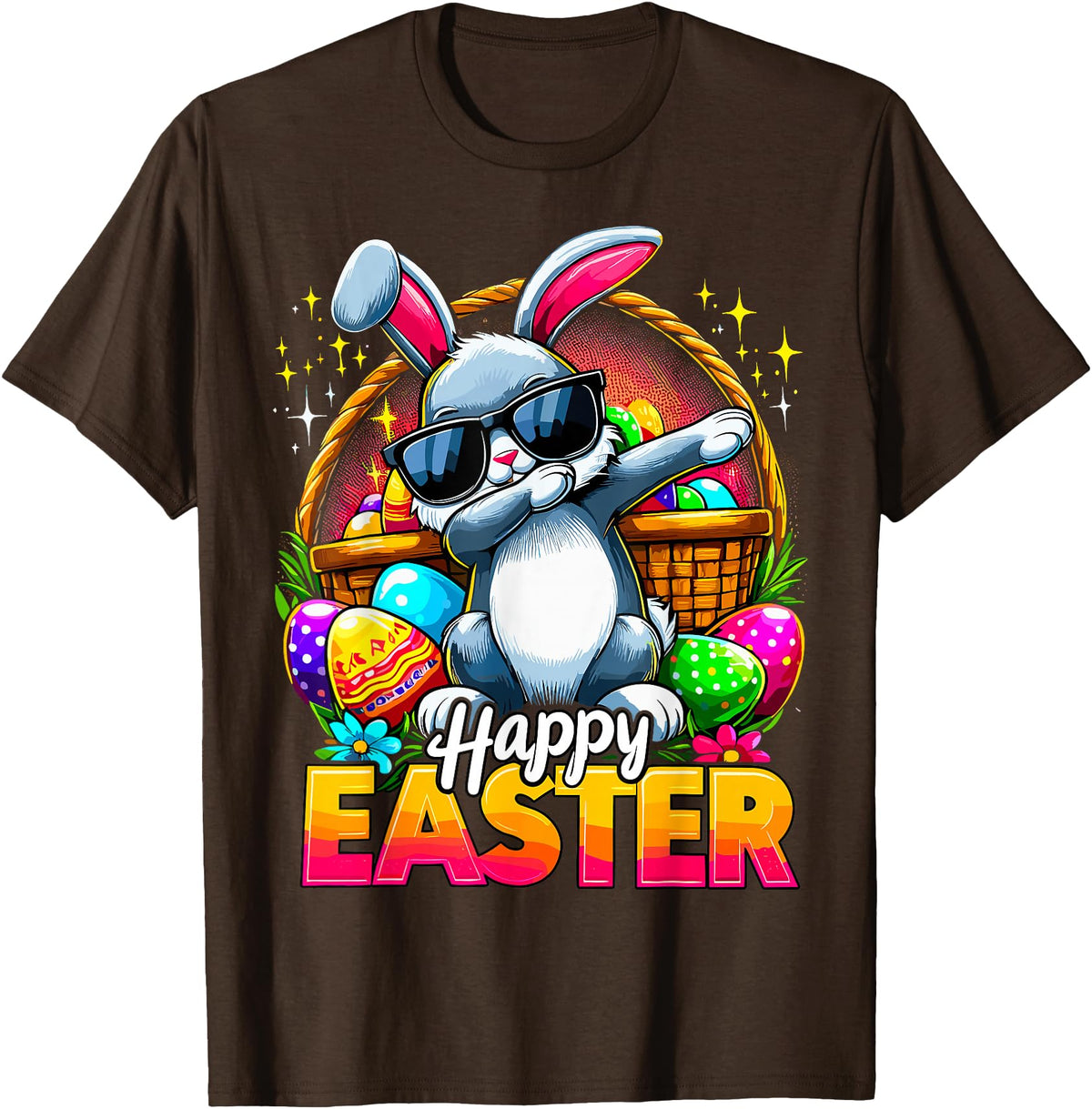 Dabbing Bunny Easter Day Rabbit Happy Easter T-Shirt in Brown