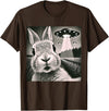 Funny Rabbit Bunny Selfie UFOs T-Shirt in Brown