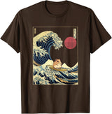 Hamster Kanagawa Wave Funny Surf Animal T-Shirt - Brown