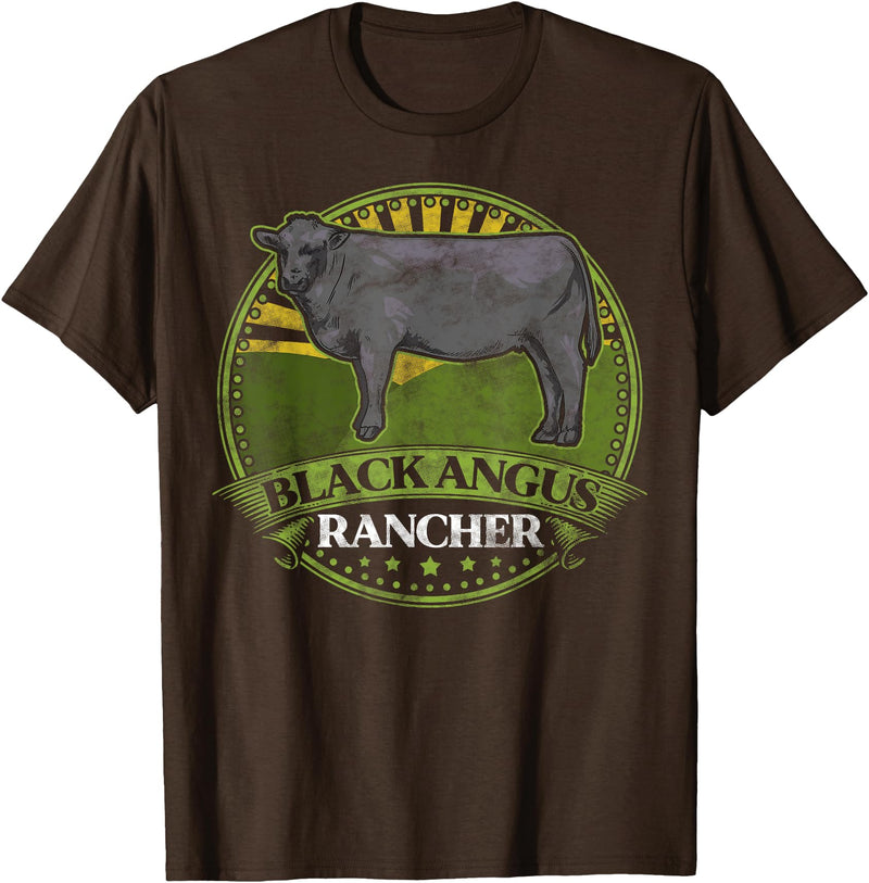 Black Angus Rancher Co. Black Angus Rancher Cow Meat Steak Cattle Bull Farmer Fun T-Shirt - Brown