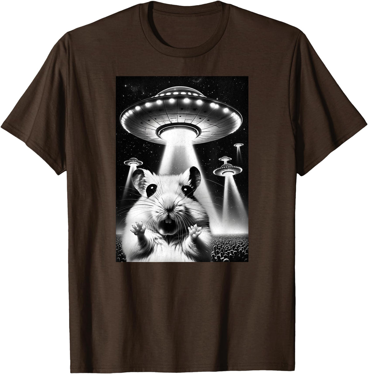 Hamster UFO | Funny Invasion Meme Alien Hamster UFO Selfie T-Shirt - Brown