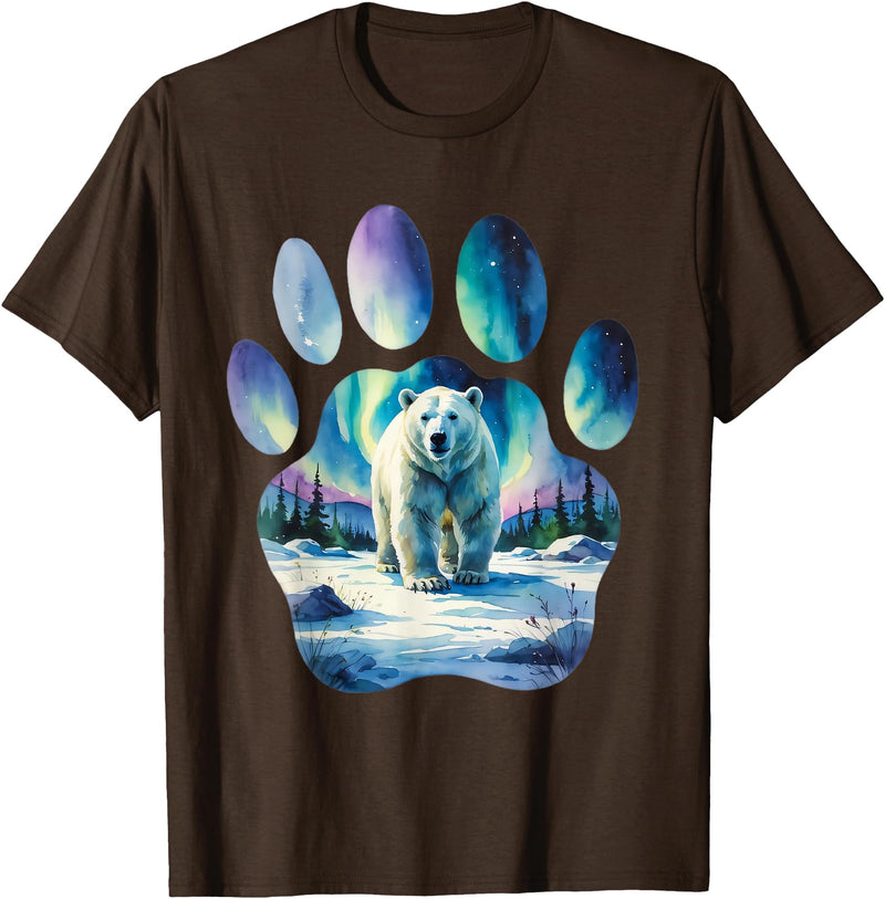 Soft Shapes Studio Polar Bear with Northern Lights in Paw-Shaped Frame T-Shirt - Brown