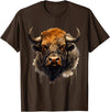 Safari Animal Art Buffalo Animal Print Portrait Bison Nature Artwork T-Shirt - Brown