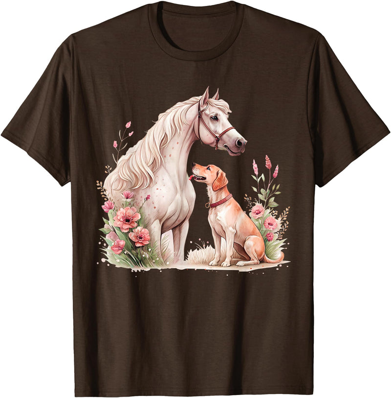 Horse And Dog Companions Forever Horse And Dog Silhouette Love Harmony T-Shirt - Brown