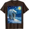 Polar Bear Van Gogh's Starry Night Wildlife Art Van Gogh's Starry Night Polar Bear Ice Bear Animal Lovers T-Shirt - Brown