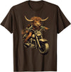 Scottish Highland Cow motorcycle Lovers gift Scottish Highland Cow Cattle Hairy Cow Rides motorcycle men T-Shirt - Brown